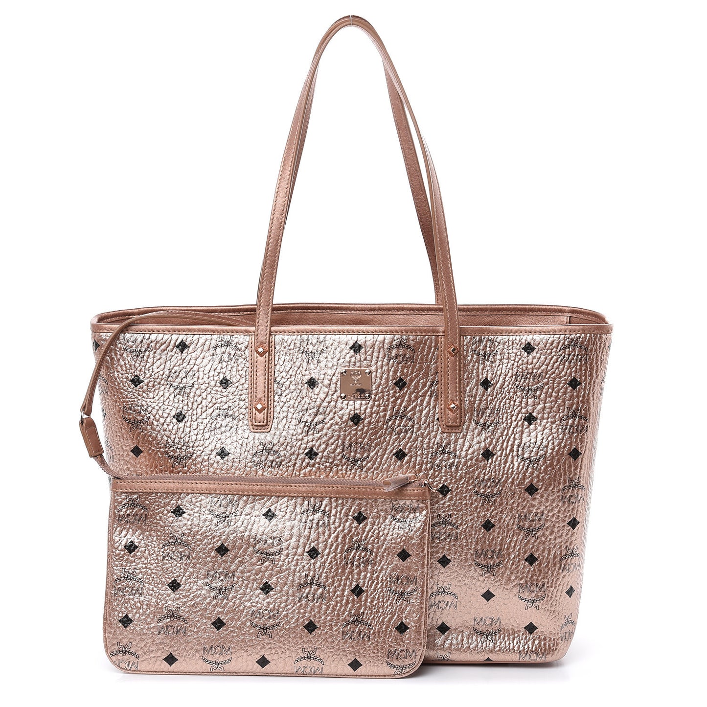 Metallic Visetos Medium Shopper Tote Champagne Gold