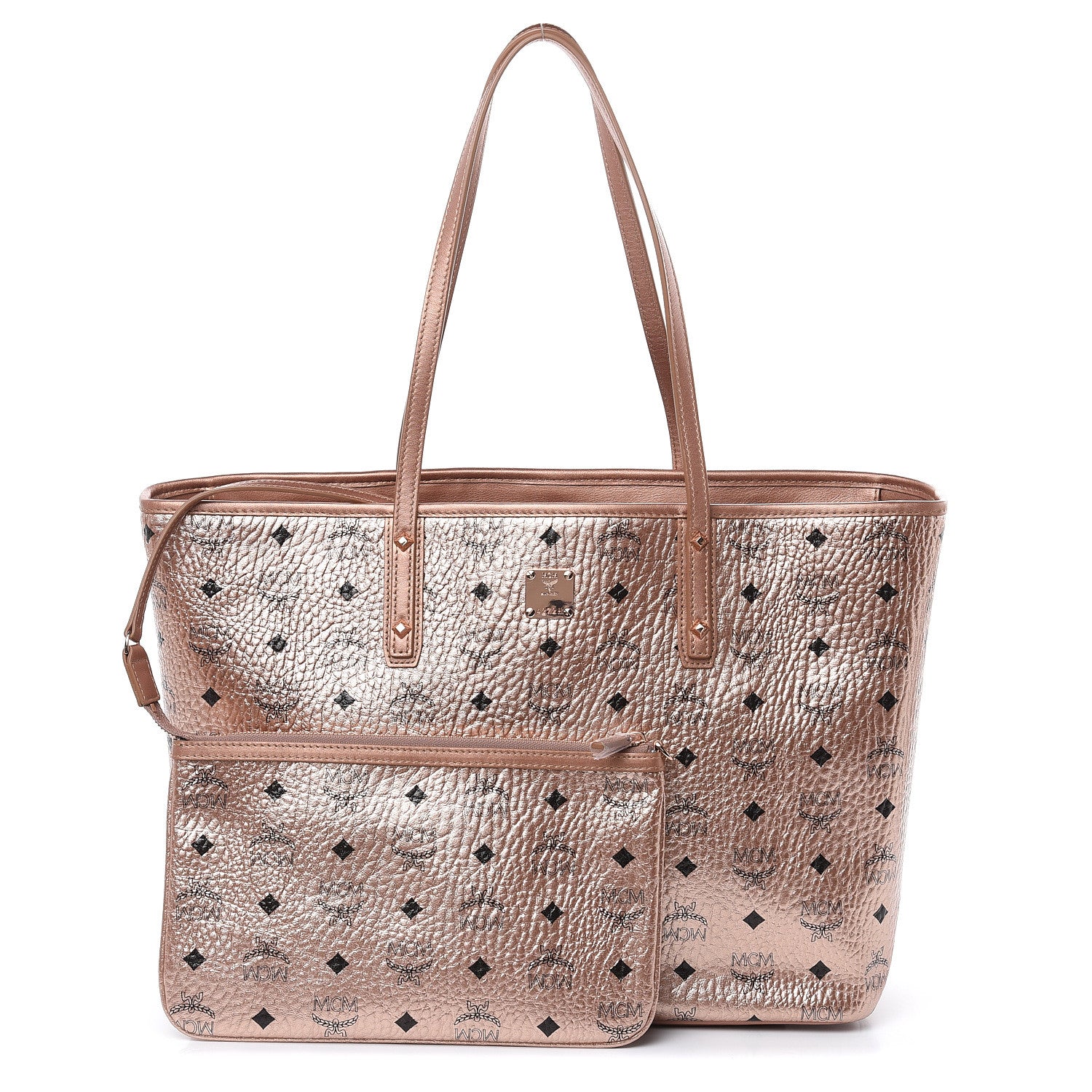 MCM Metallic Visetos Medium Shopper Tote Champagne Gold 1 of 9