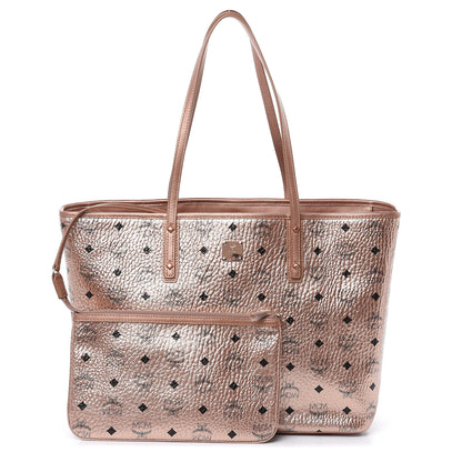 MCM Metallic Visetos Medium Shopper Tote Champagne Gold 1 of 9