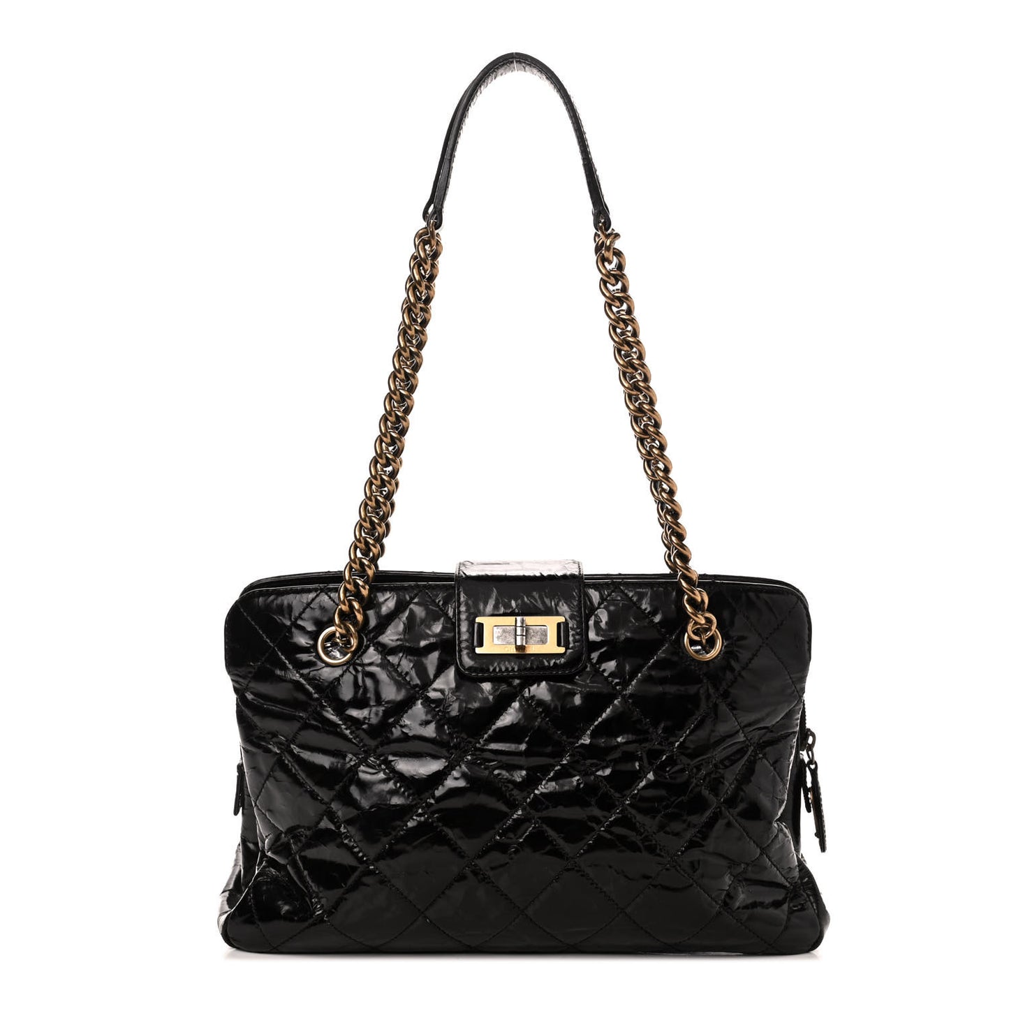Glazed Crackled Calfskin Small Reissue Tote Black
