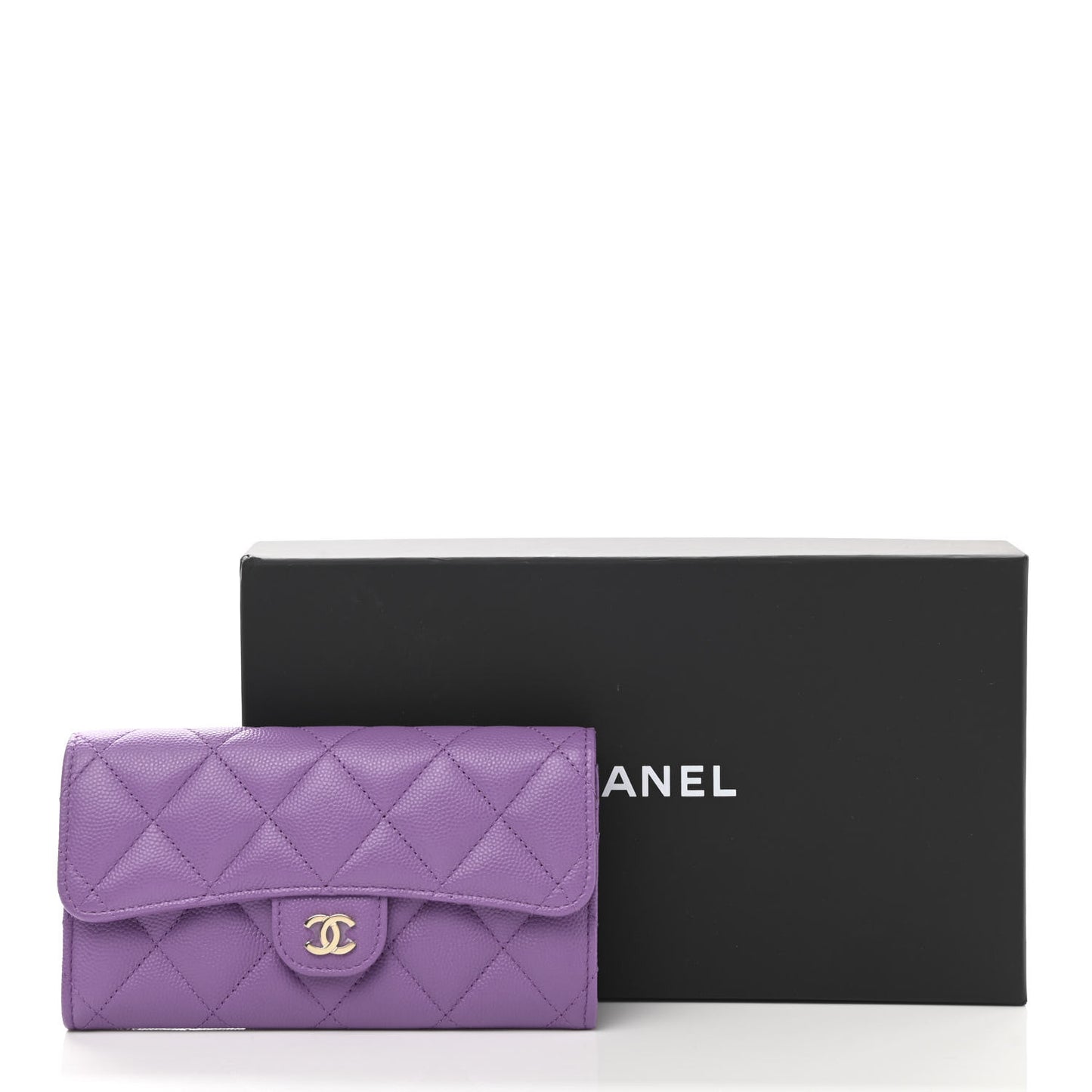 Caviar Quilted Medium Gusset Flap Wallet Purple