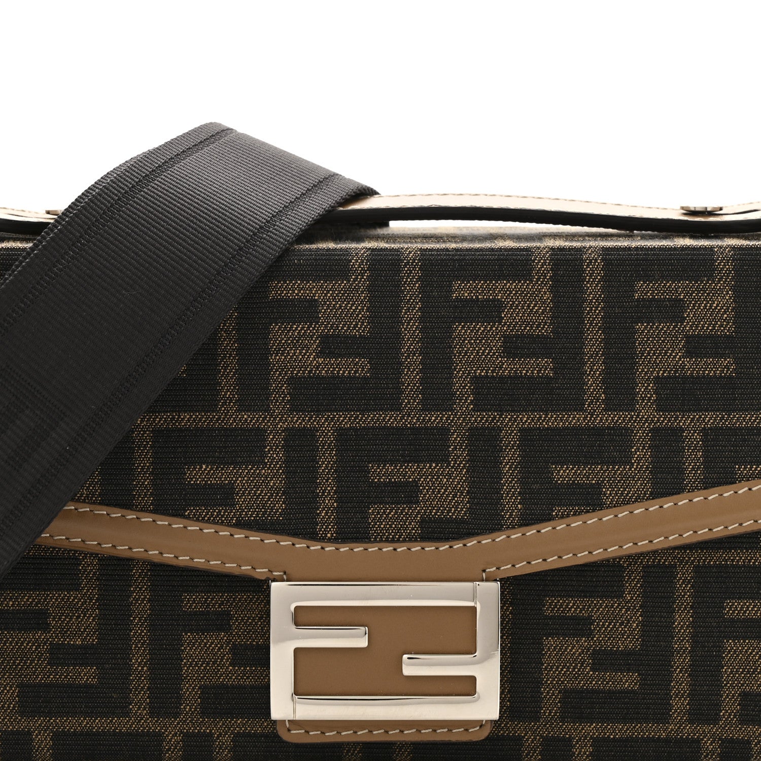Fendi Recycled Fabric Jacquard Vitello King FF 1974 Baguette Soft Trunk Phone Pouch Tobacco Moro Sand 8 of 13