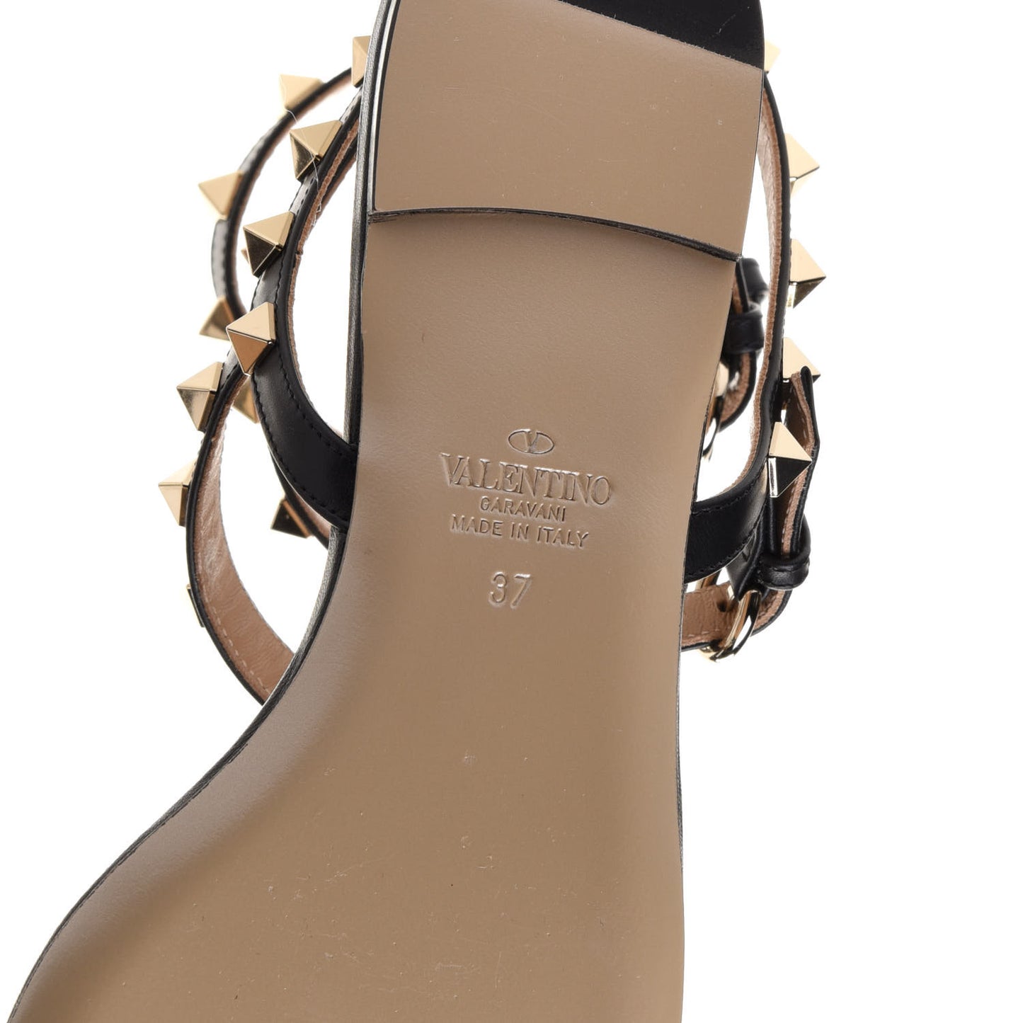 Calfskin Rockstud Ankle Wrap Flat Thong Sandals 37 Black