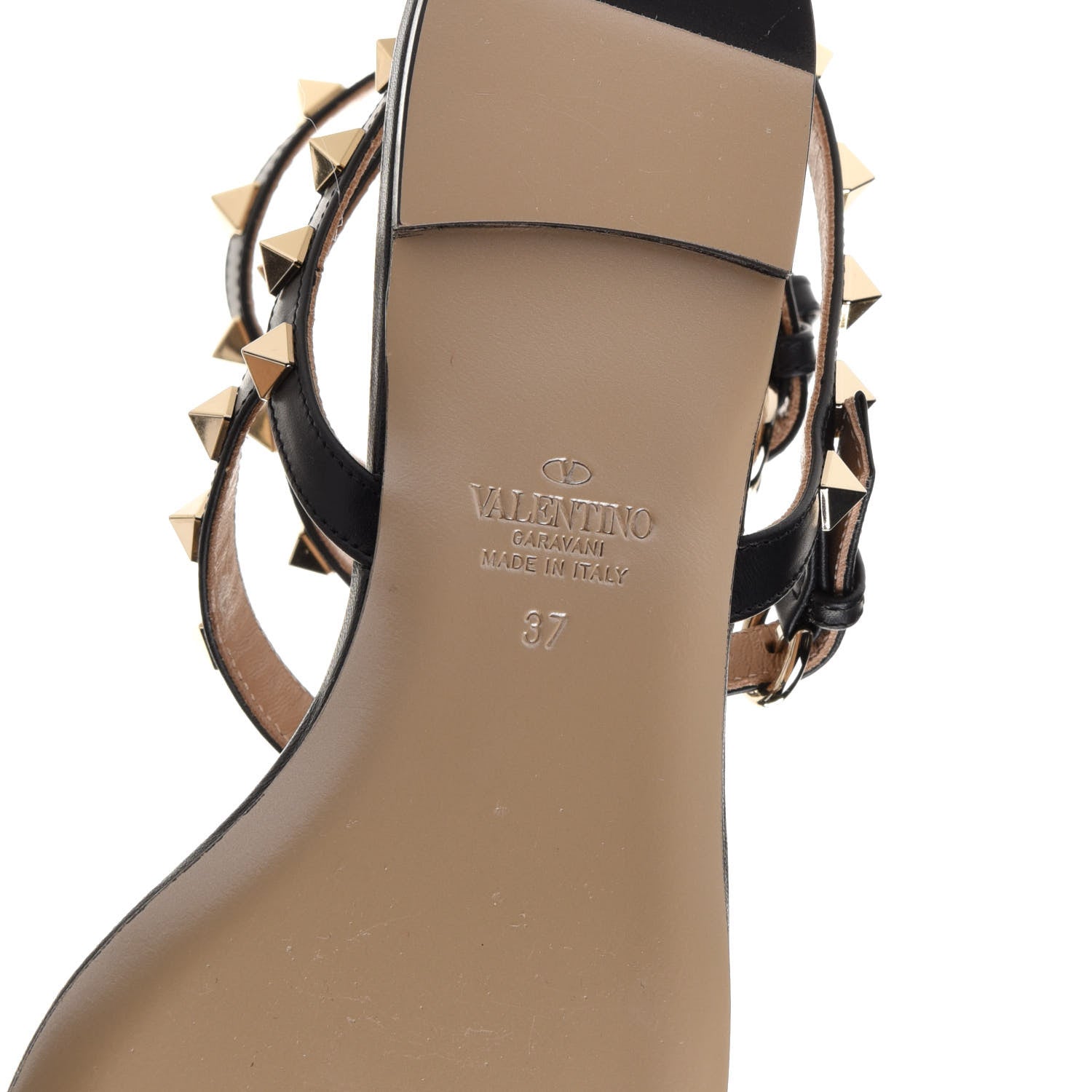 Valentino Garavani Calfskin Rockstud Ankle Wrap Flat Thong Sandals 37 Black 6 of 9