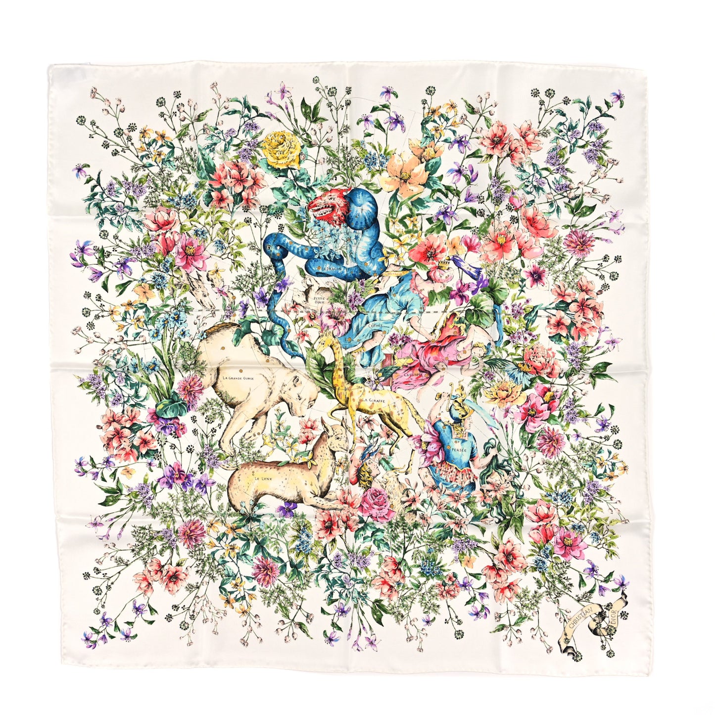 Silk D Constellation 90 Square Scarf White Multicolor