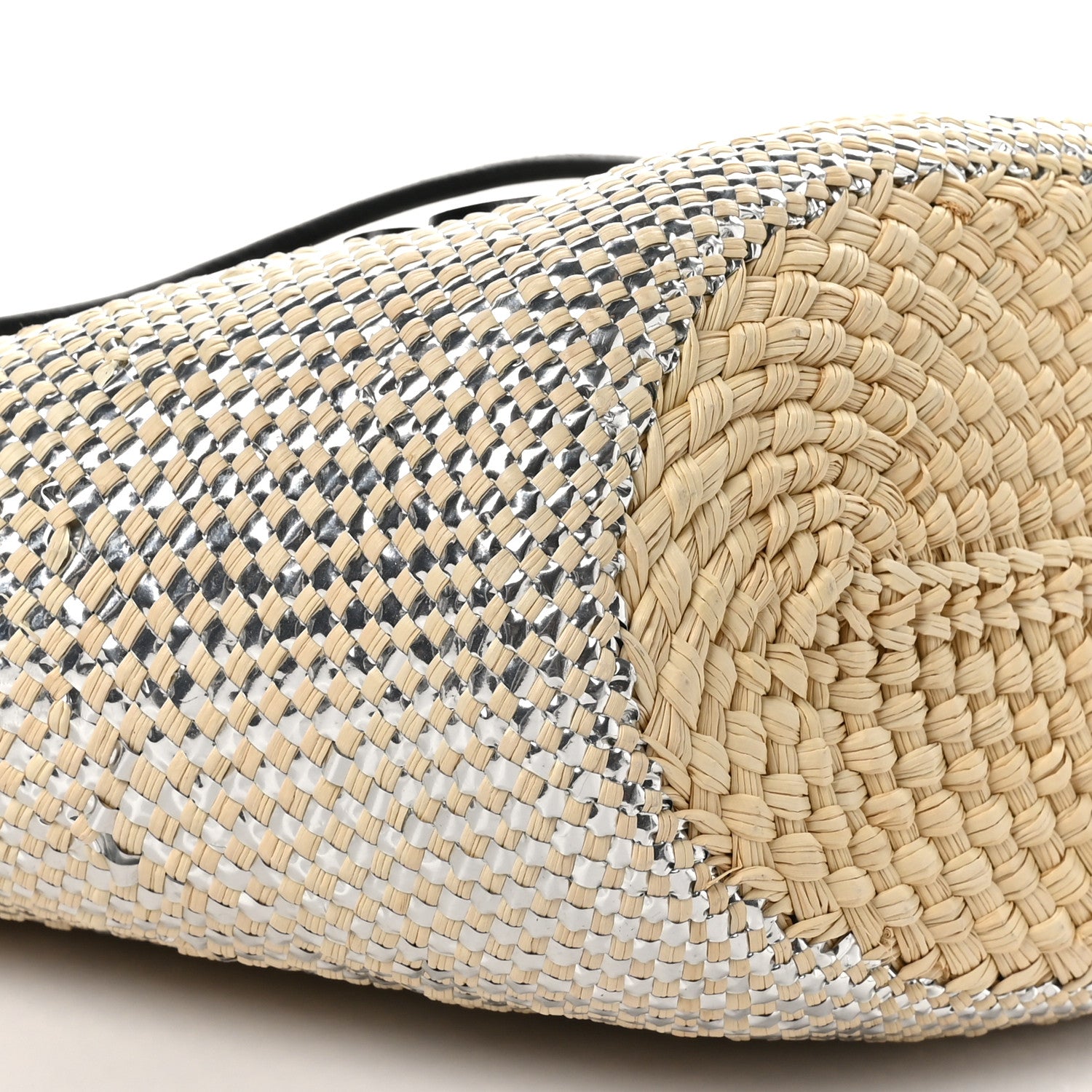 Loewe Calfskin Raffia Paulas Ibiza Sparkling Metallic Anagram Basket Tote Bag Natural Silver 8 of 9