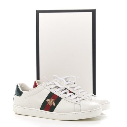 Gucci Calfskin Ayers Bee Embroidered Womens Ace Sneakers 38 White Green 10 of 10