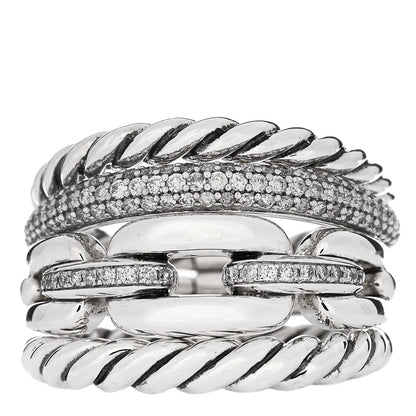 David Yurman Sterling Silver Diamond Wellesley Four-Row Ring 57 8 1 of 4