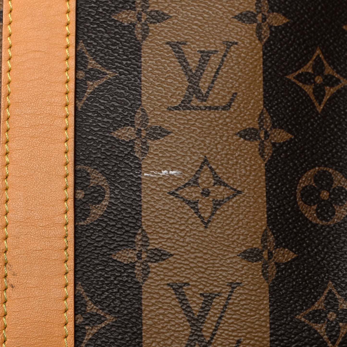 X NIGO Reverse Monogram Stripe Keepall Bandouliere 50 Brown