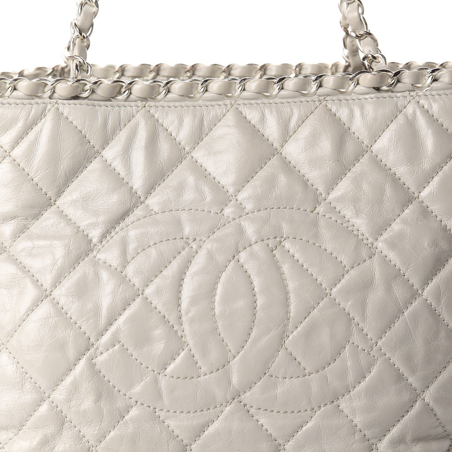 Glazed Calfskin Quilted Small Chain Me Tote Dark White