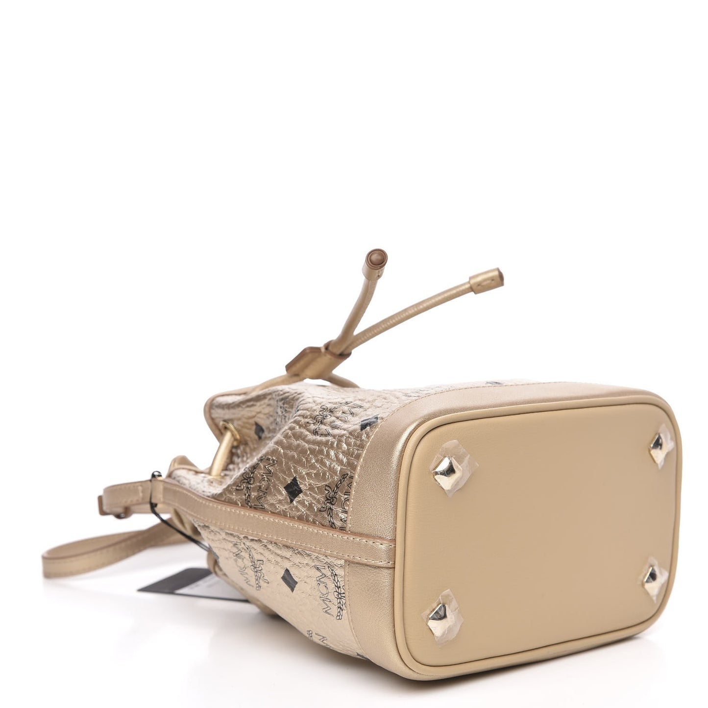 Metallic Visetos Zoo Dog Drawstring Bucket Bag Gold