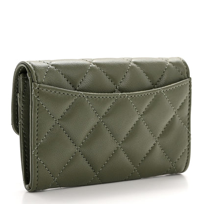 Chanel Lambskin Quilted Flap Card Holder Wallet Khaki 3 of 9