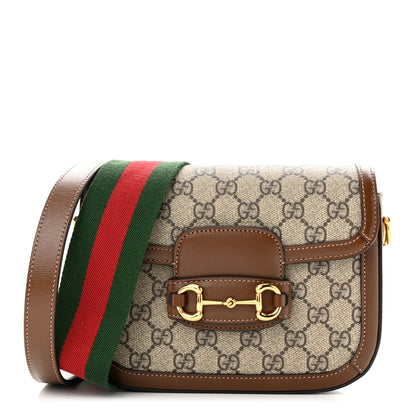 Gucci GG Supreme Monogram Azalea Calfskin Web Mini Horsebit 1955 Shoulder Bag Beige Ebony Brown Sugar 1 of 11