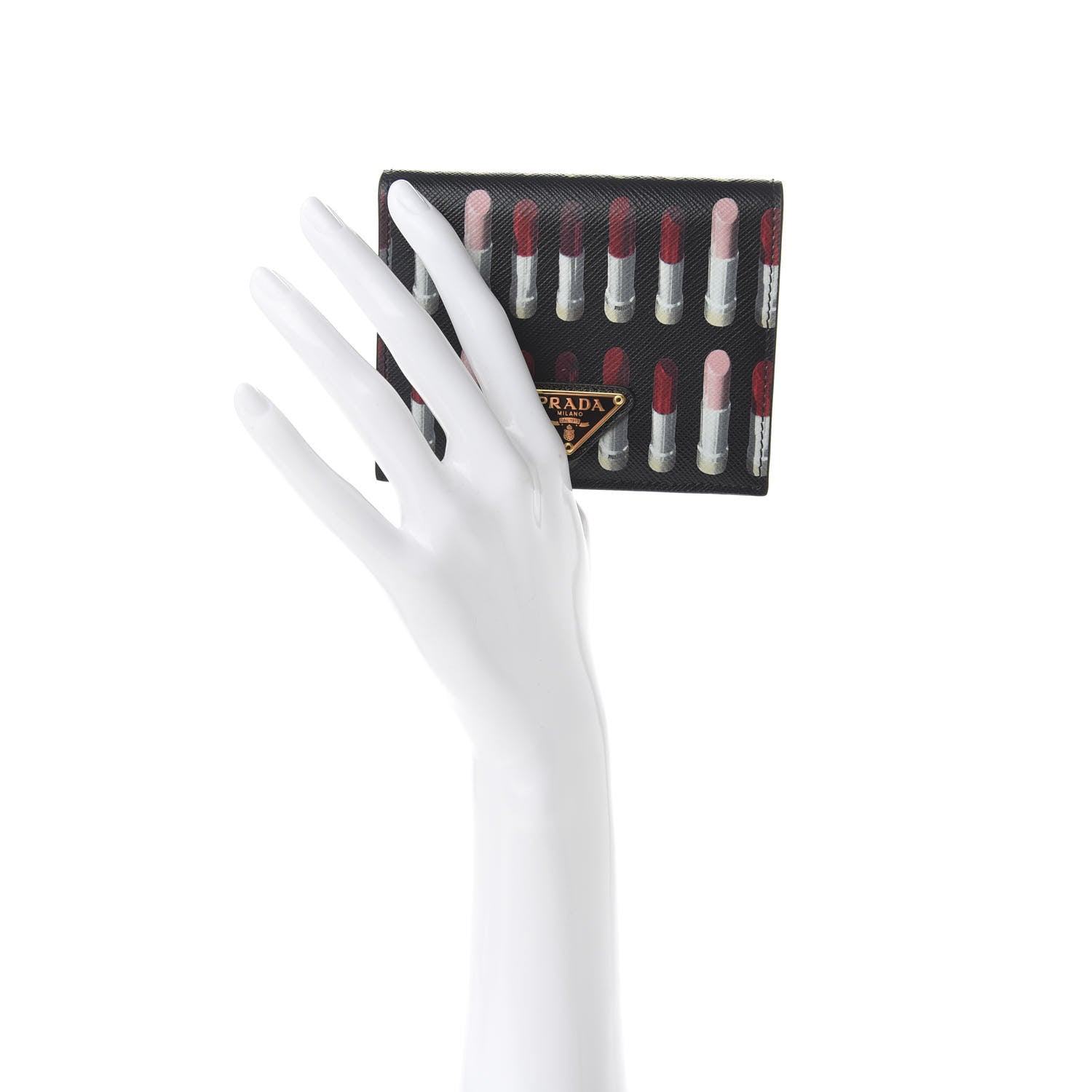 Prada Saffiano Lipstick Print Bi-Fold Wallet Black 2 of 7