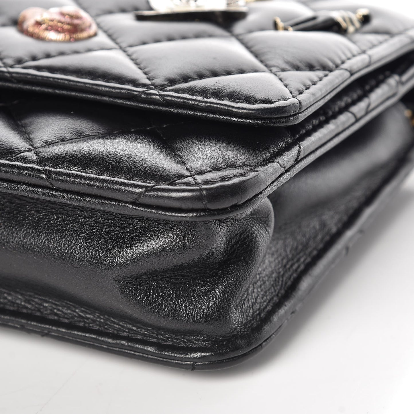Aged Calfskin Quilted Lucky Charms 2.55 Reissue Wallet On Chain WOC Black