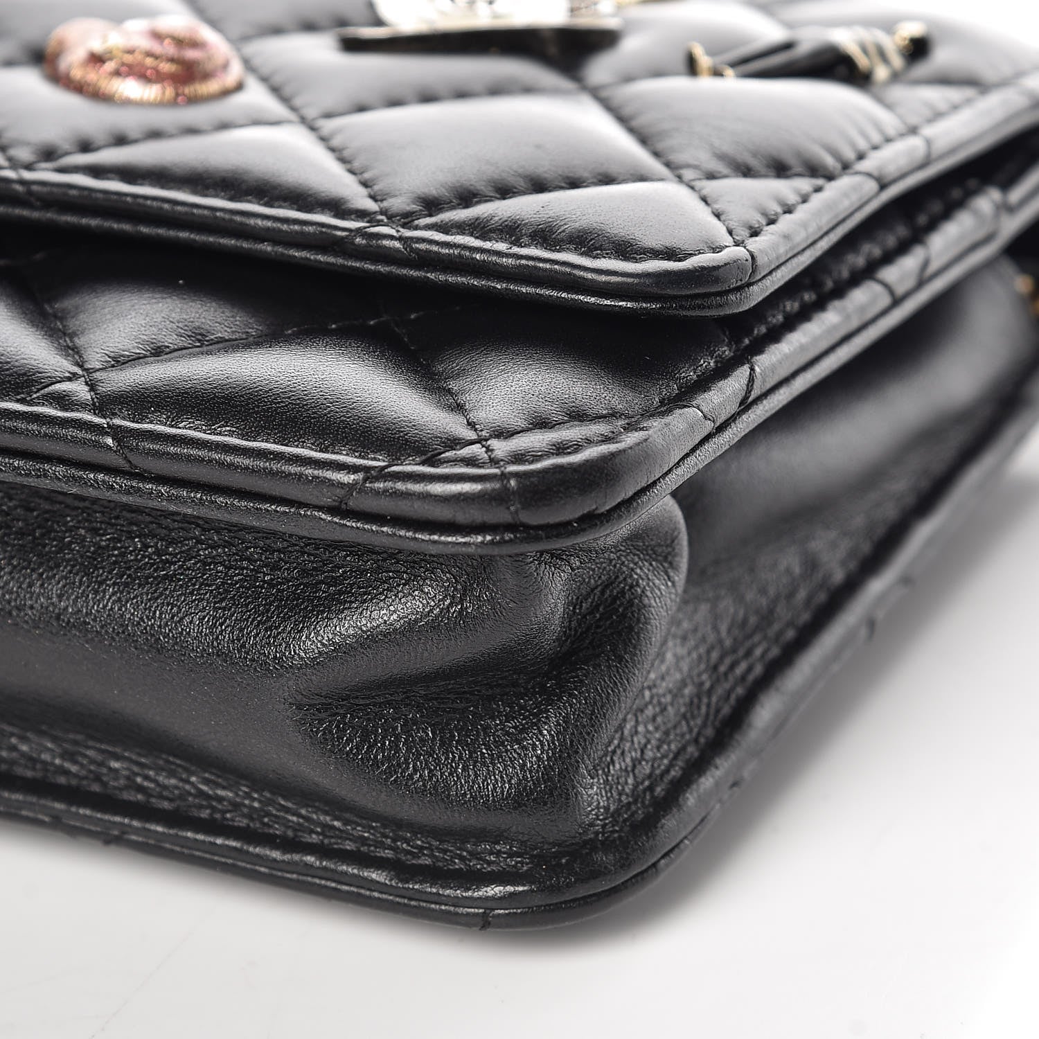 Chanel Aged Calfskin Quilted Lucky Charms 2.55 Reissue Wallet On Chain WOC Black 11 of 11