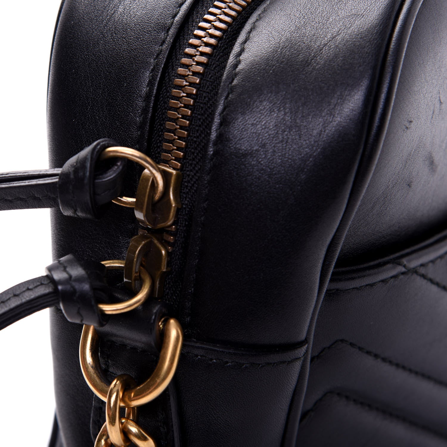 Gucci Calfskin Matelasse Medium GG Marmont Chain Shoulder Bag Black 16 of 17