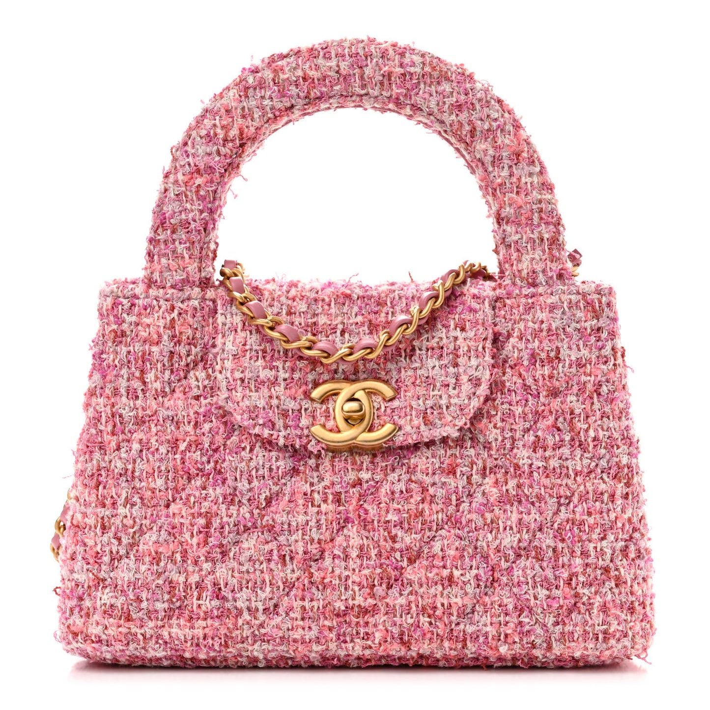 Tweed Quilted Nano Kelly Shopper Pink