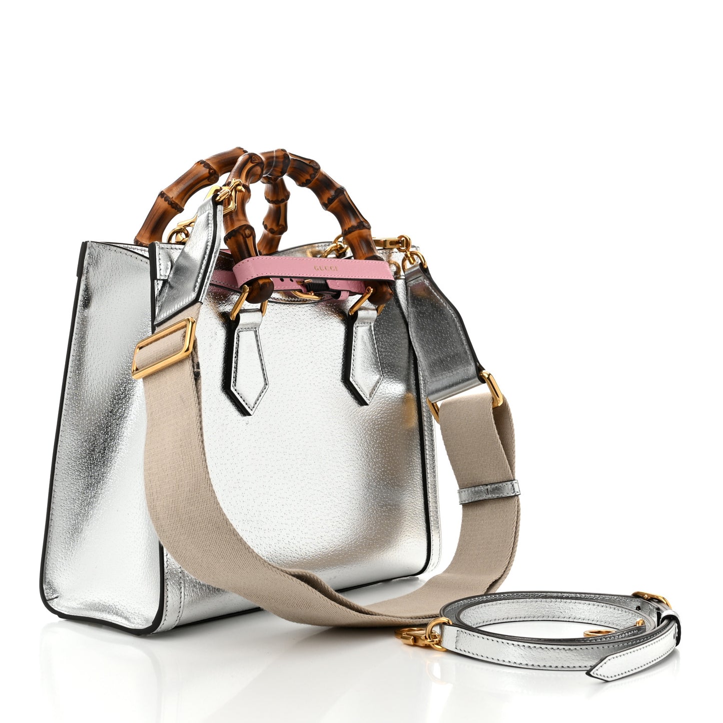 Textured Calfskin Small Diana Tote Bag Silver Wild Rose