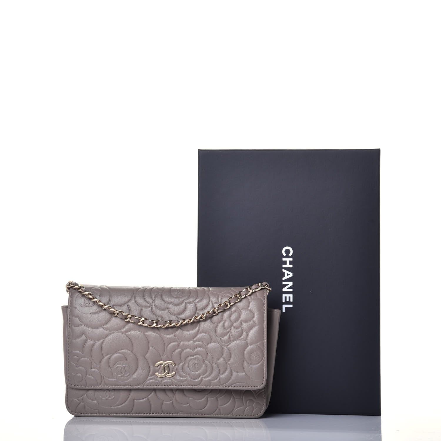 Chanel Lambskin Camellia Embossed Wallet On Chain WOC Beige 9 of 9