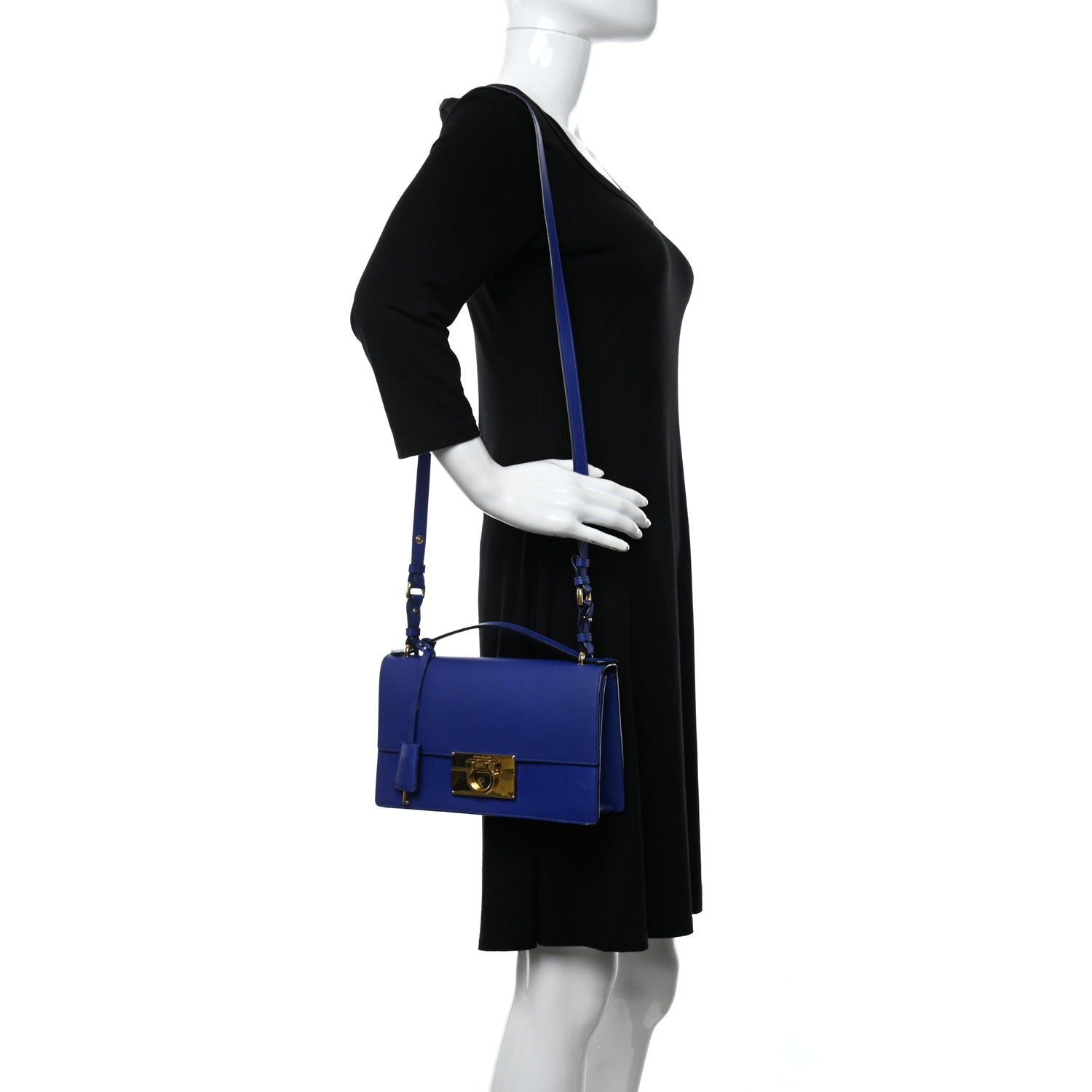 Salvatore Ferragamo Smooth Calfskin Aileen Gancio Lock Shoulder Bag Blue 2 of 12