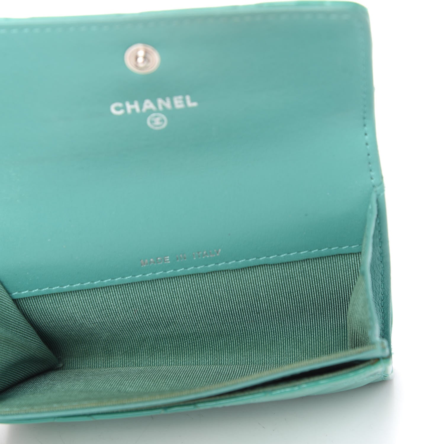 Chanel Patent Quilted Flap Card Holder Turquoise 5 of 11