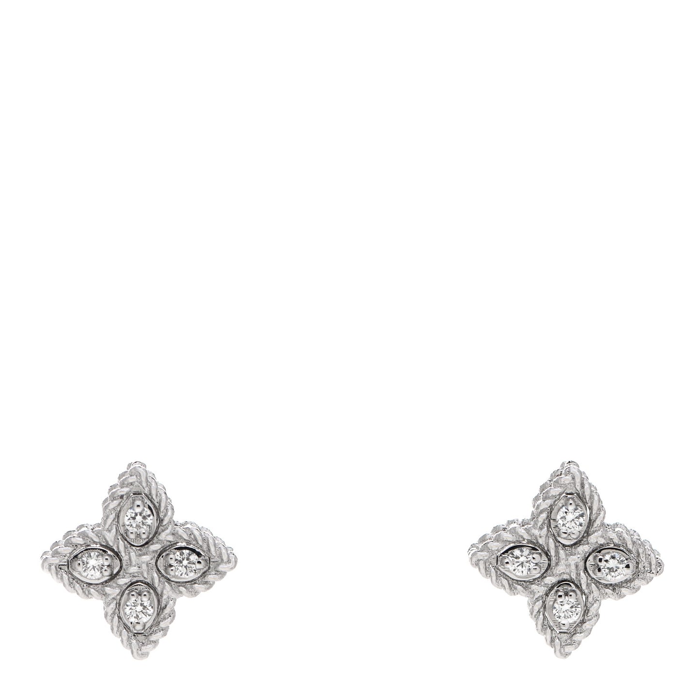 18K White Gold Diamond Princess Flower Small Stud Earrings