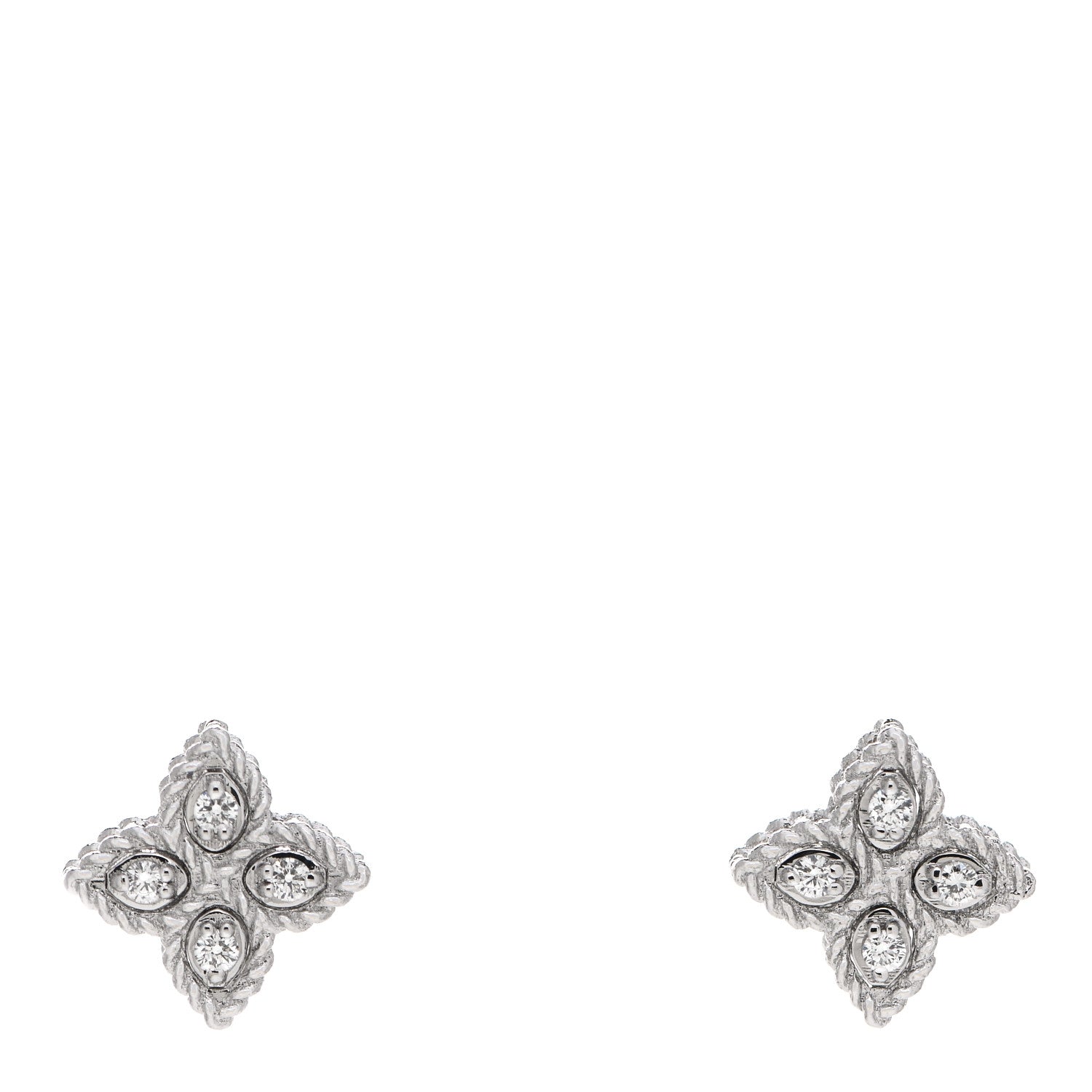 Roberto Coin 18K White Gold Diamond Princess Flower Small Stud Earrings 1 of 4