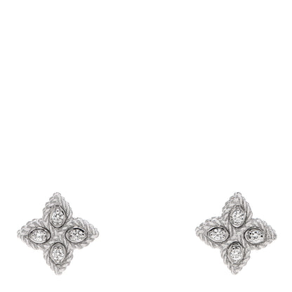 Roberto Coin 18K White Gold Diamond Princess Flower Small Stud Earrings 1 of 4