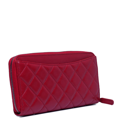Chanel Lambskin Quilted Large Gusset Zip Around Wallet Red 2 of 5