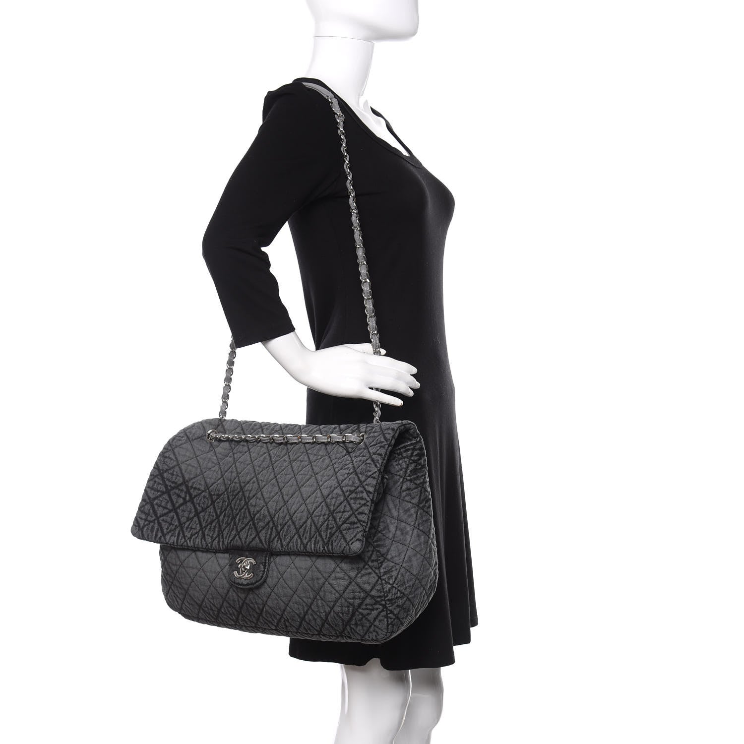 Chanel Denim Quilted Medium Denimpression XXL Flap Grey Black 2 of 11