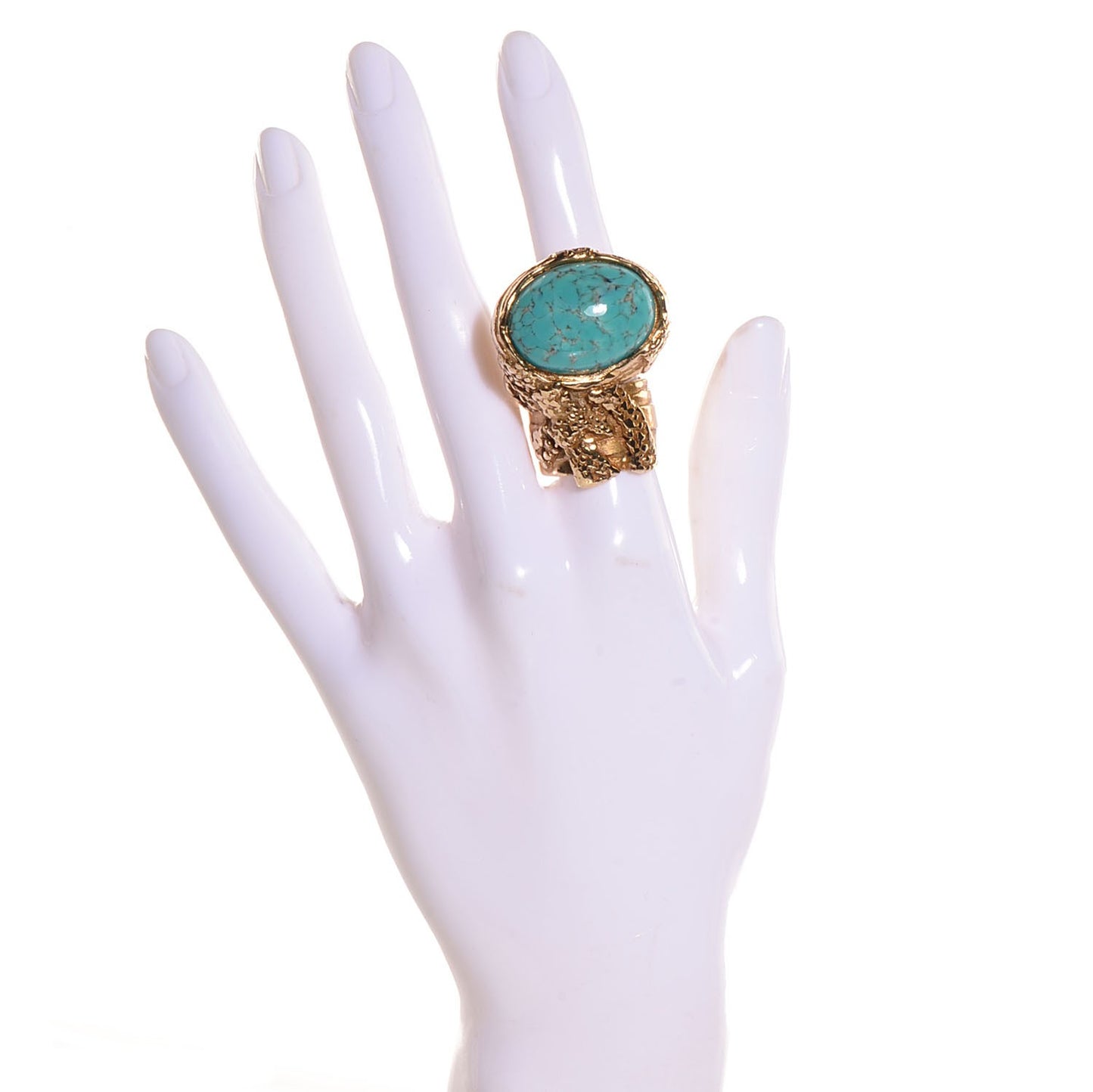 Glass Cabochon Arty Ovale Ring 7 Gold Turquoise