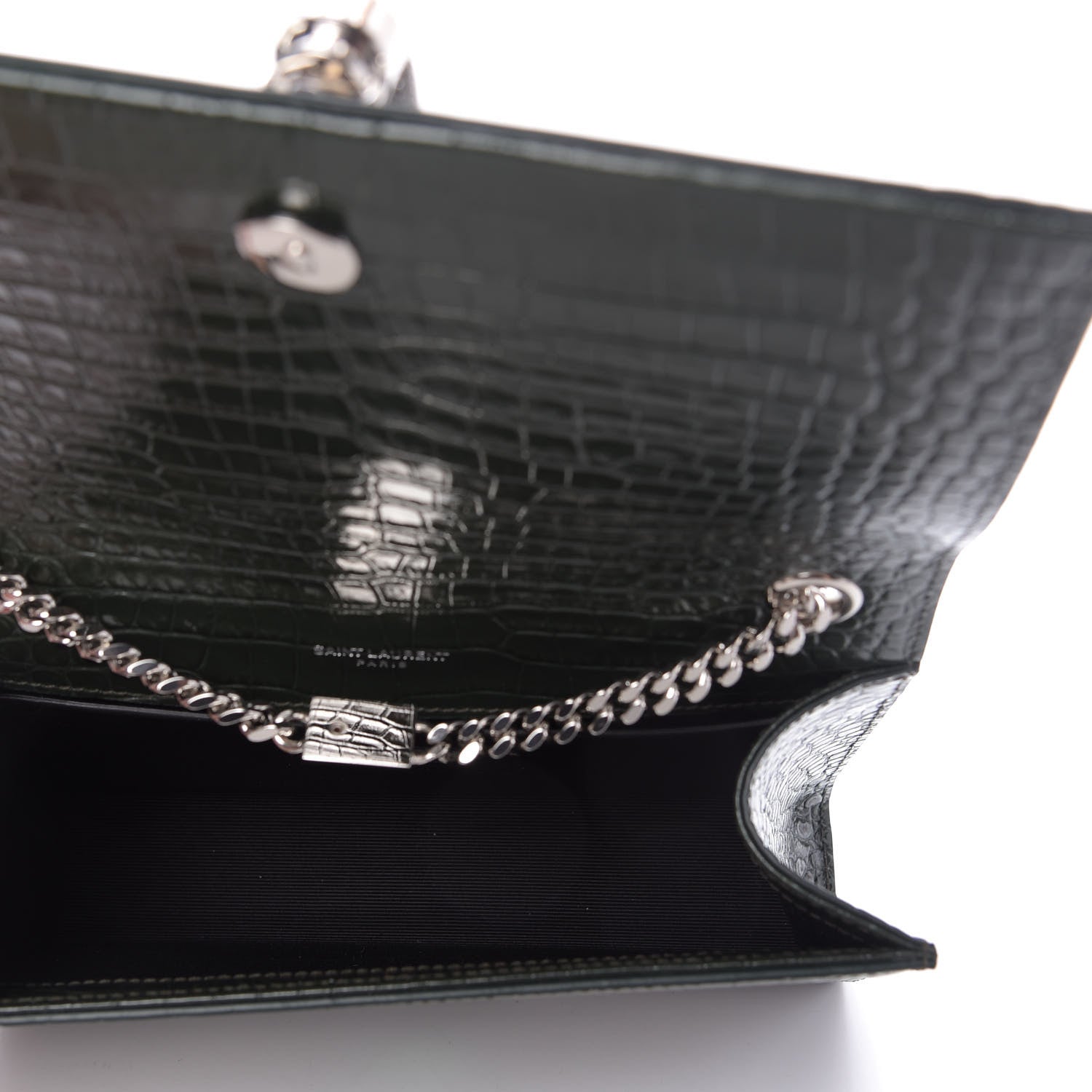 Saint Laurent Calfskin Crocodile Embossed Small Classic Monogram Kate Tassel Satchel Dark Green 5 of 8