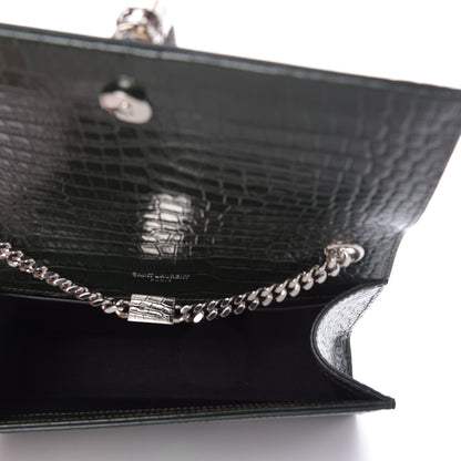 Saint Laurent Calfskin Crocodile Embossed Small Classic Monogram Kate Tassel Satchel Dark Green 5 of 8