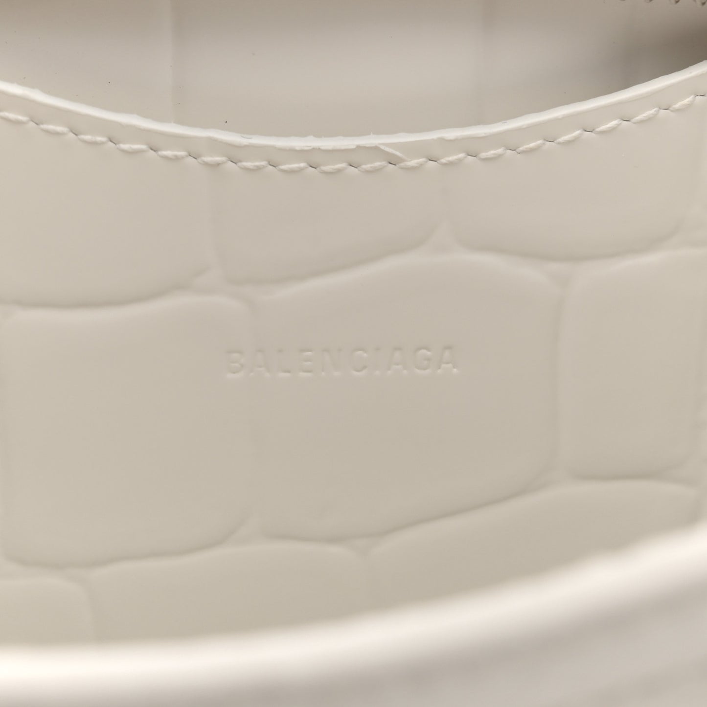 Semi Shiny Calfskin Crocodile Embossed Neo Classic Silver Hardware Mini City White