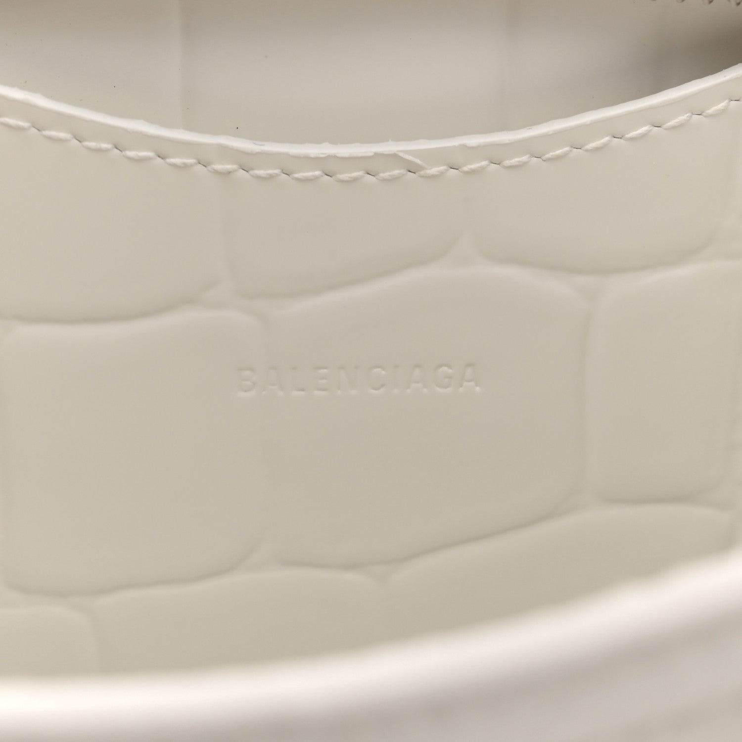 Balenciaga Semi Shiny Calfskin Crocodile Embossed Neo Classic Silver Hardware Mini City White 6 of 17