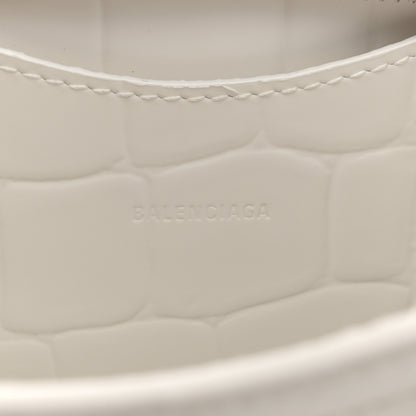 Balenciaga Semi Shiny Calfskin Crocodile Embossed Neo Classic Silver Hardware Mini City White 6 of 17