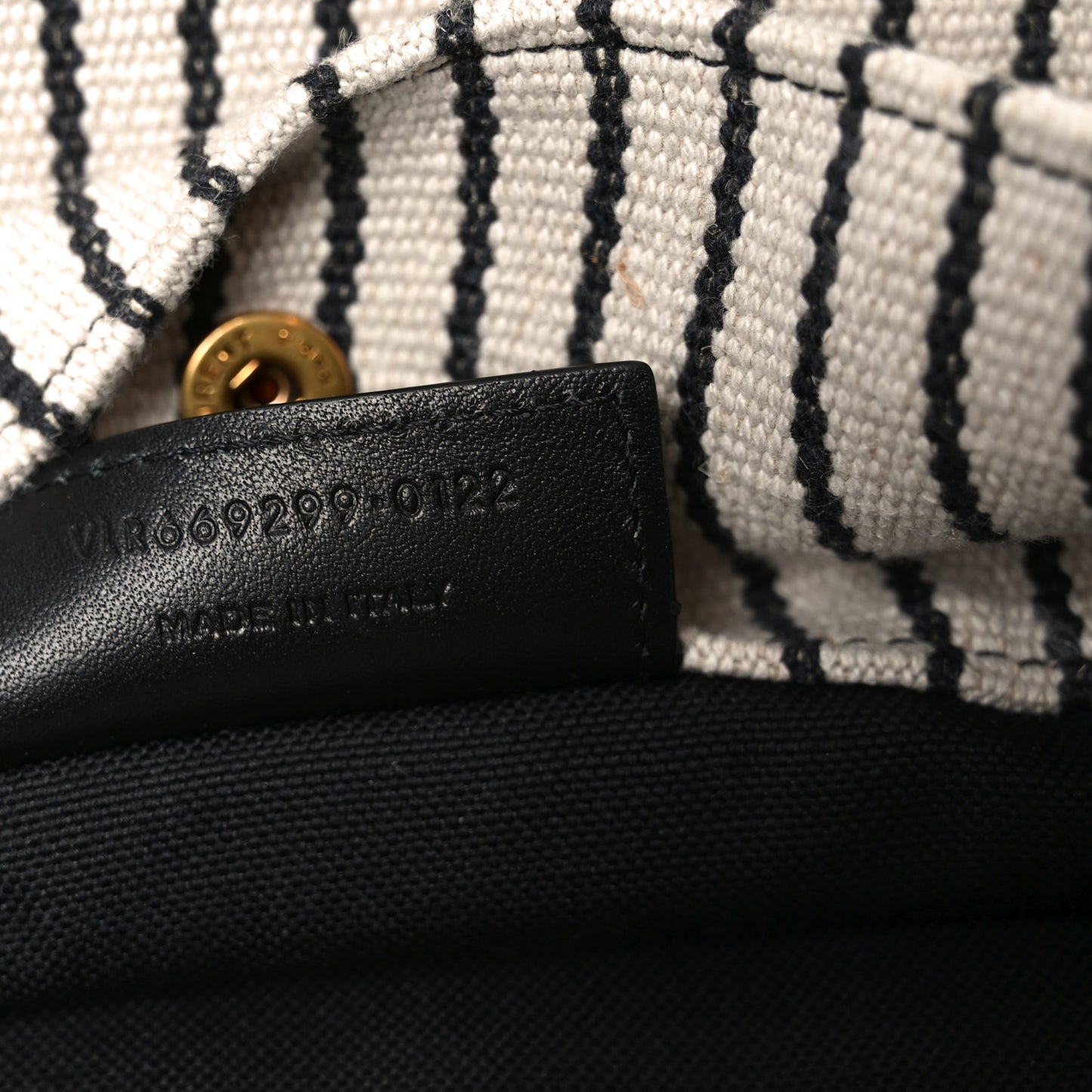 Linen Calfskin Striped Rive Gauche Bucket Bag Grey Cream Black