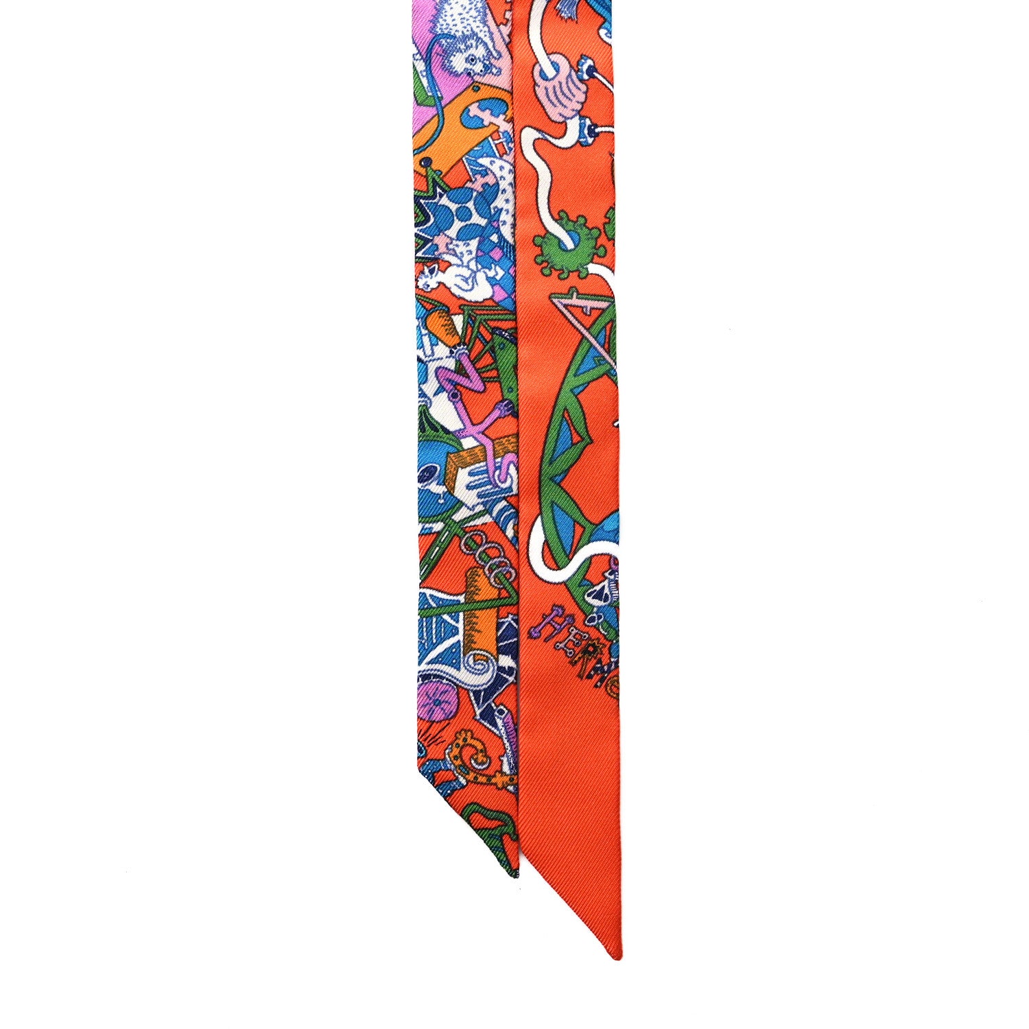 Hermes Silk Candy Doll La Folle Parade Twilly Orange Bleu White 2 of 3