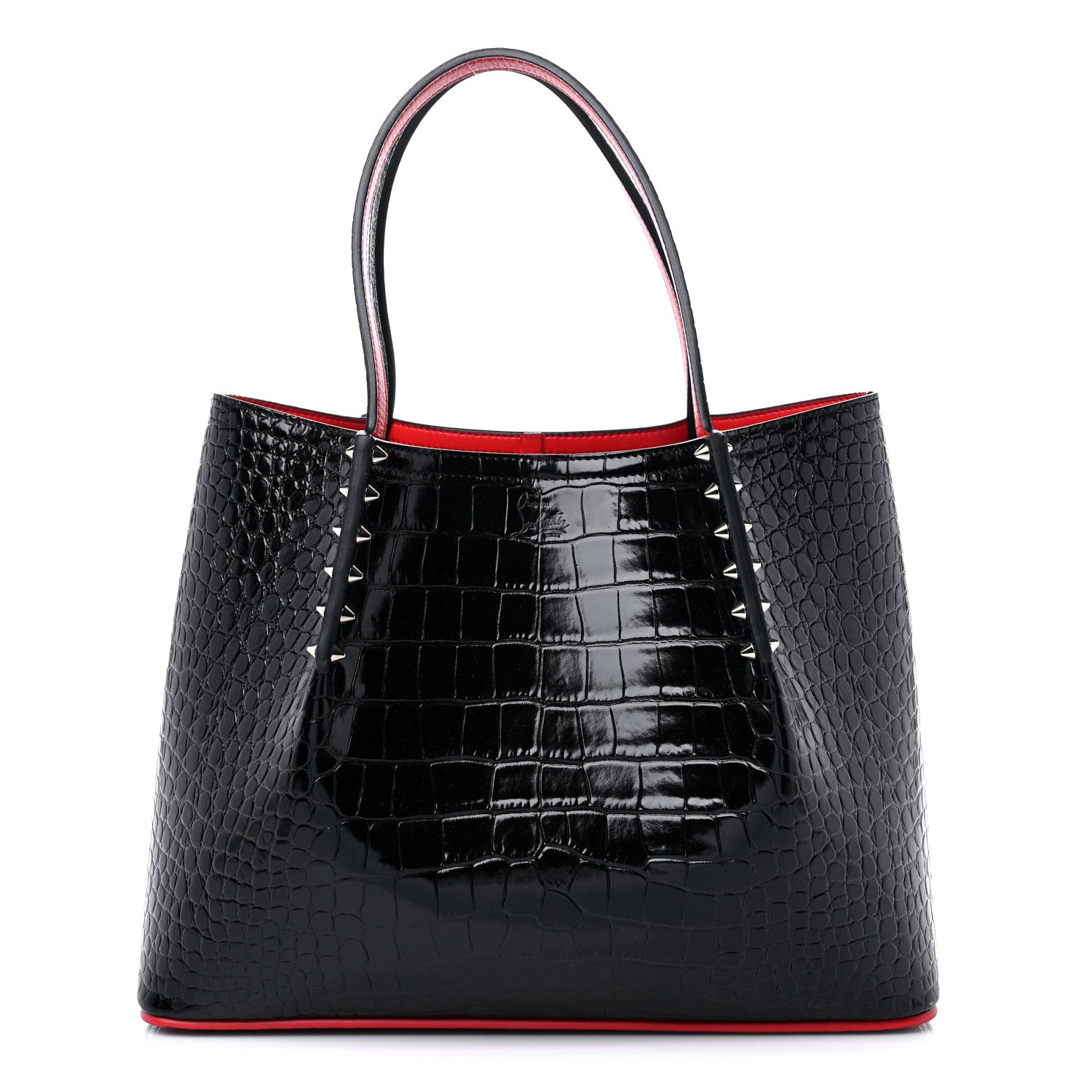 Christian Louboutin Crocodile Embossed Calfskin Spiked Small Cabarock Shopper Tote Black 1 of 10