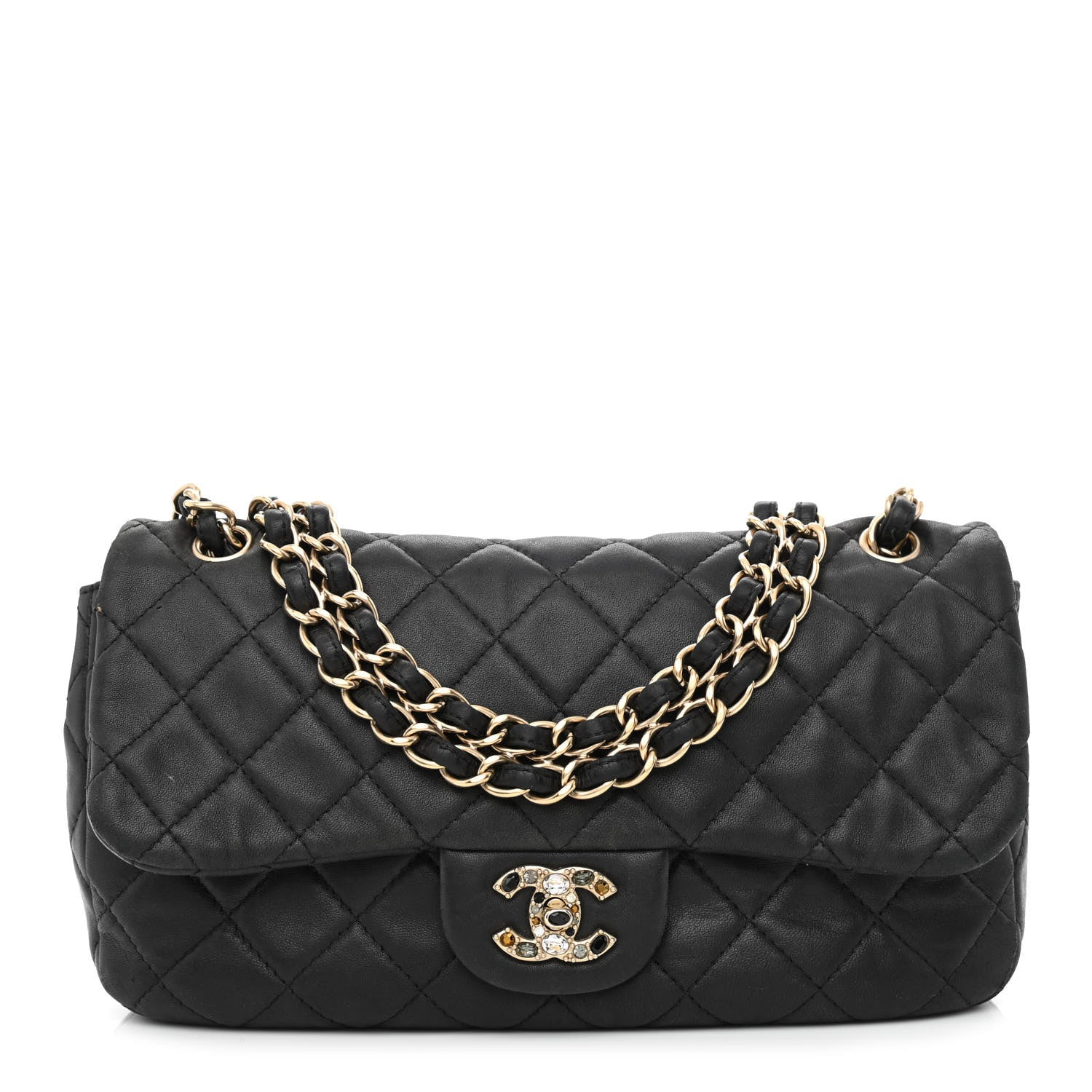Chanel Lambskin Quilted Medium Precious Jewel Single Flap Black 1 of 12
