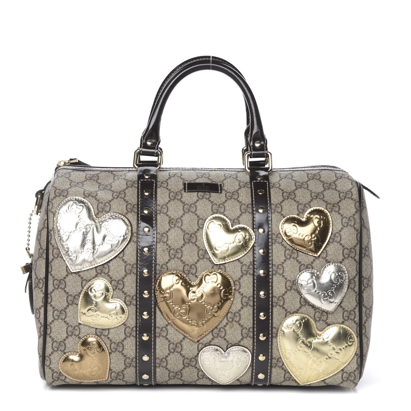 Monogram Guccissima Hearts Studded Medium Joy Boston Dark Brown