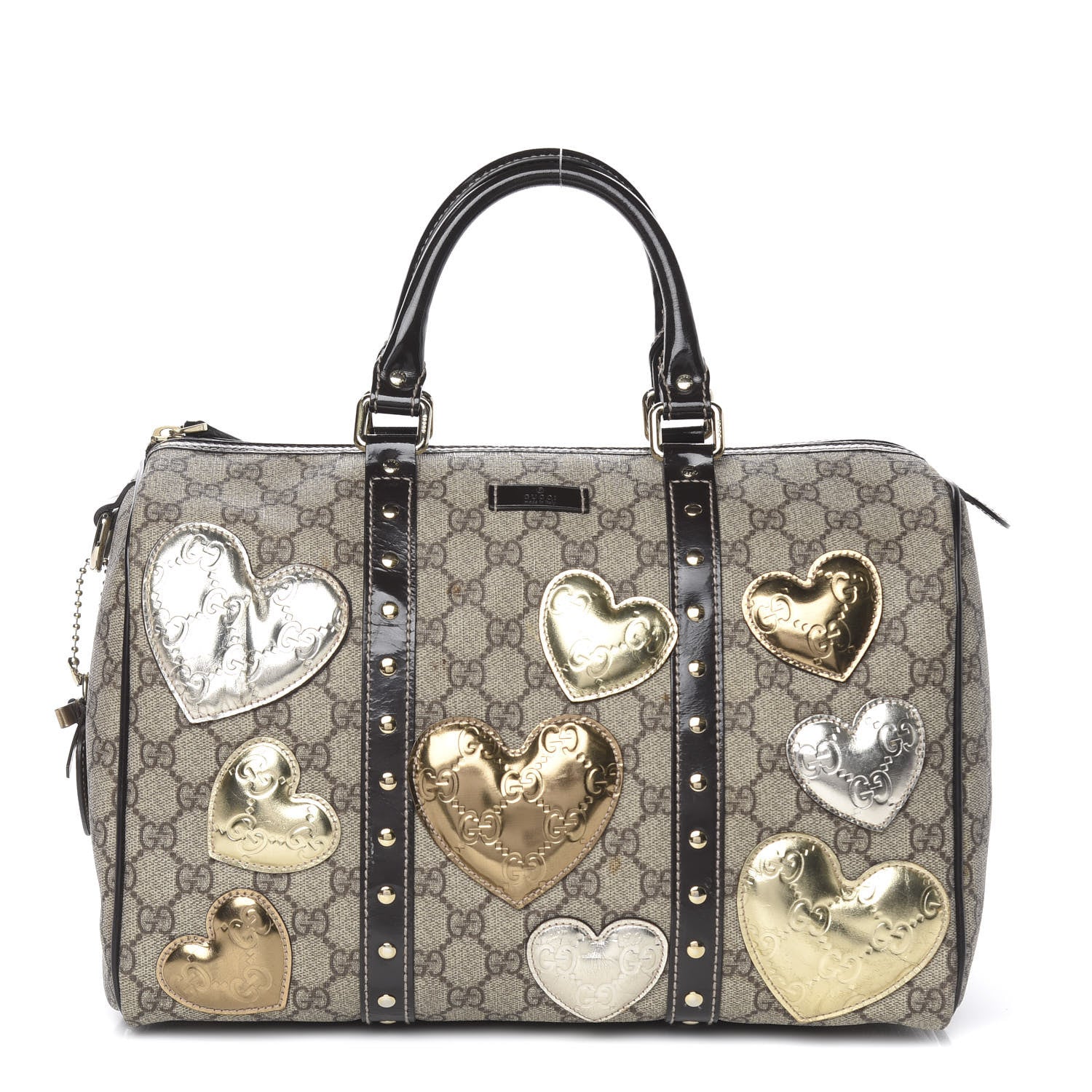 Gucci Monogram Guccissima Hearts Studded Medium Joy Boston Dark Brown 1 of 12