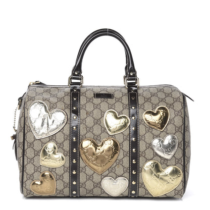 Gucci Monogram Guccissima Hearts Studded Medium Joy Boston Dark Brown 1 of 12