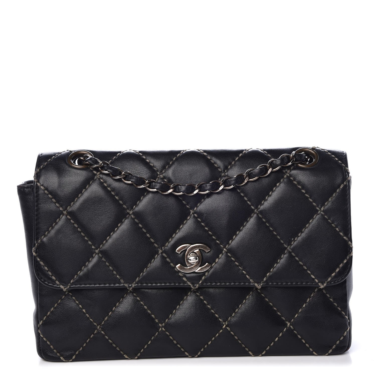 Chanel Calfskin Quilted Contrast Stitch Medium Flap Black 1 of 10