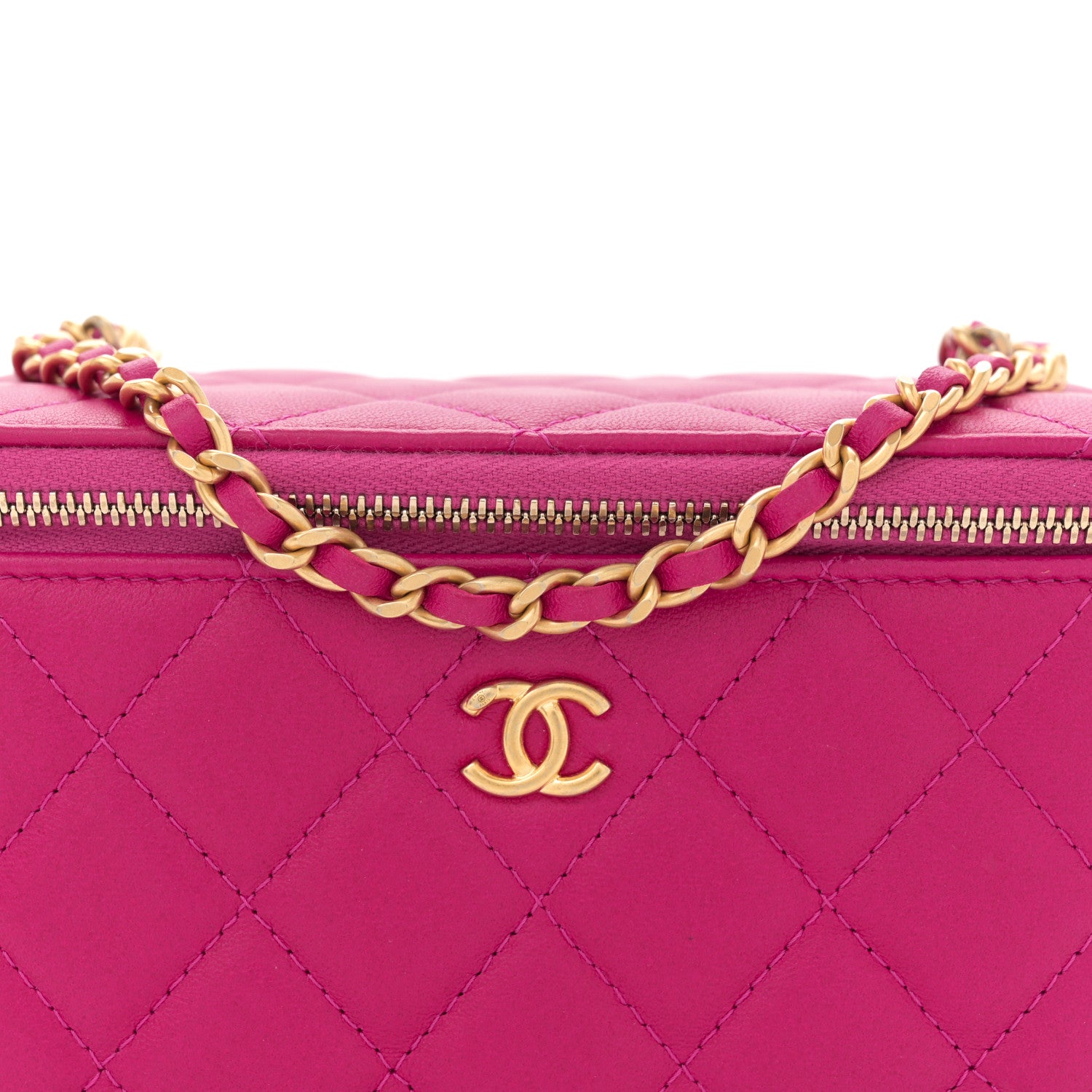 Chanel Lambskin Quilted Small Pearl Crush Vanity Case With Chain Fuchsia 8 of 11