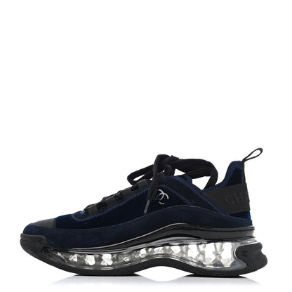 Chanel Suede Calfskin Velvet Grosgrain CC Sneakers 36 Navy Blue Black 1 of 4