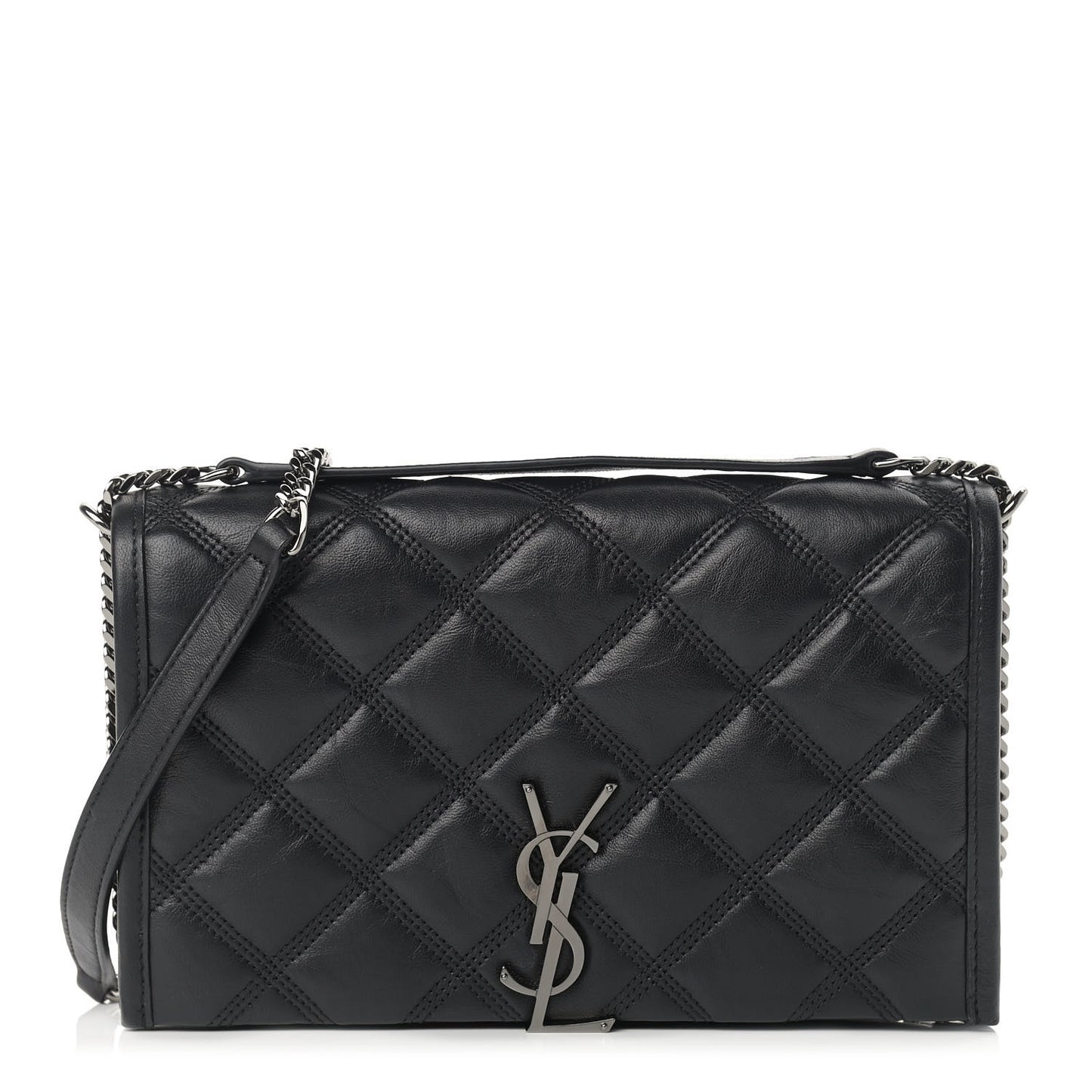 Lambskin Diamond Quilted Becky Chain Wallet Black