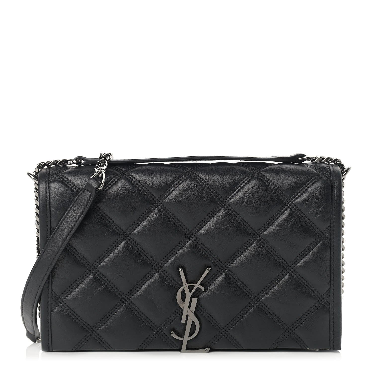 Saint Laurent Lambskin Diamond Quilted Becky Chain Wallet Black 1 of 10