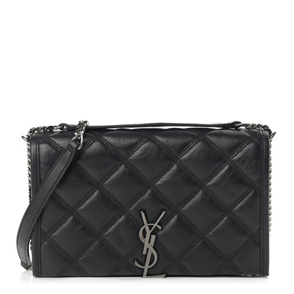 Saint Laurent Lambskin Diamond Quilted Becky Chain Wallet Black 1 of 10